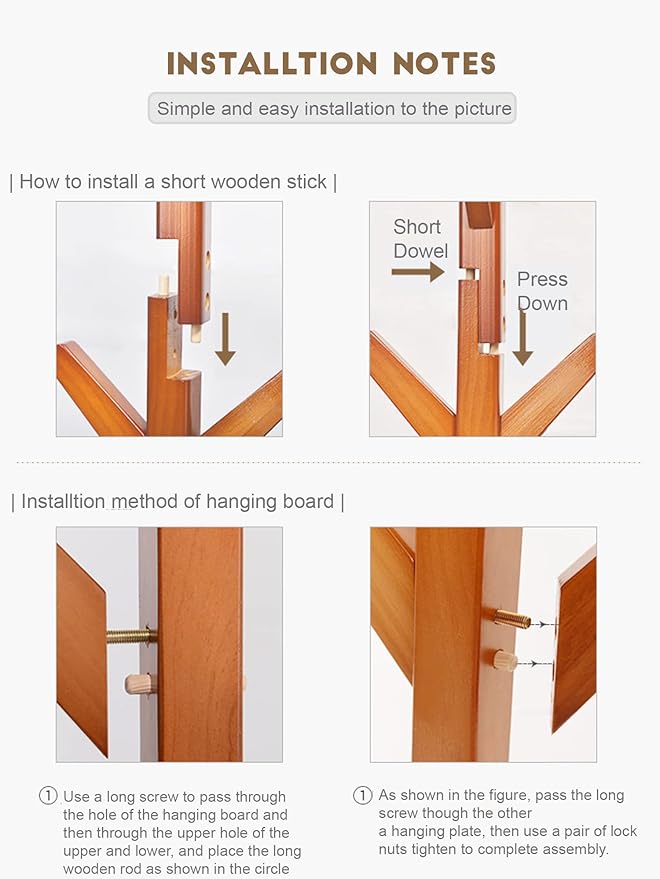 Free Standing Bamboo Coat Rack with 4 Tiers 8 Hooks Bamboo Dark Brown