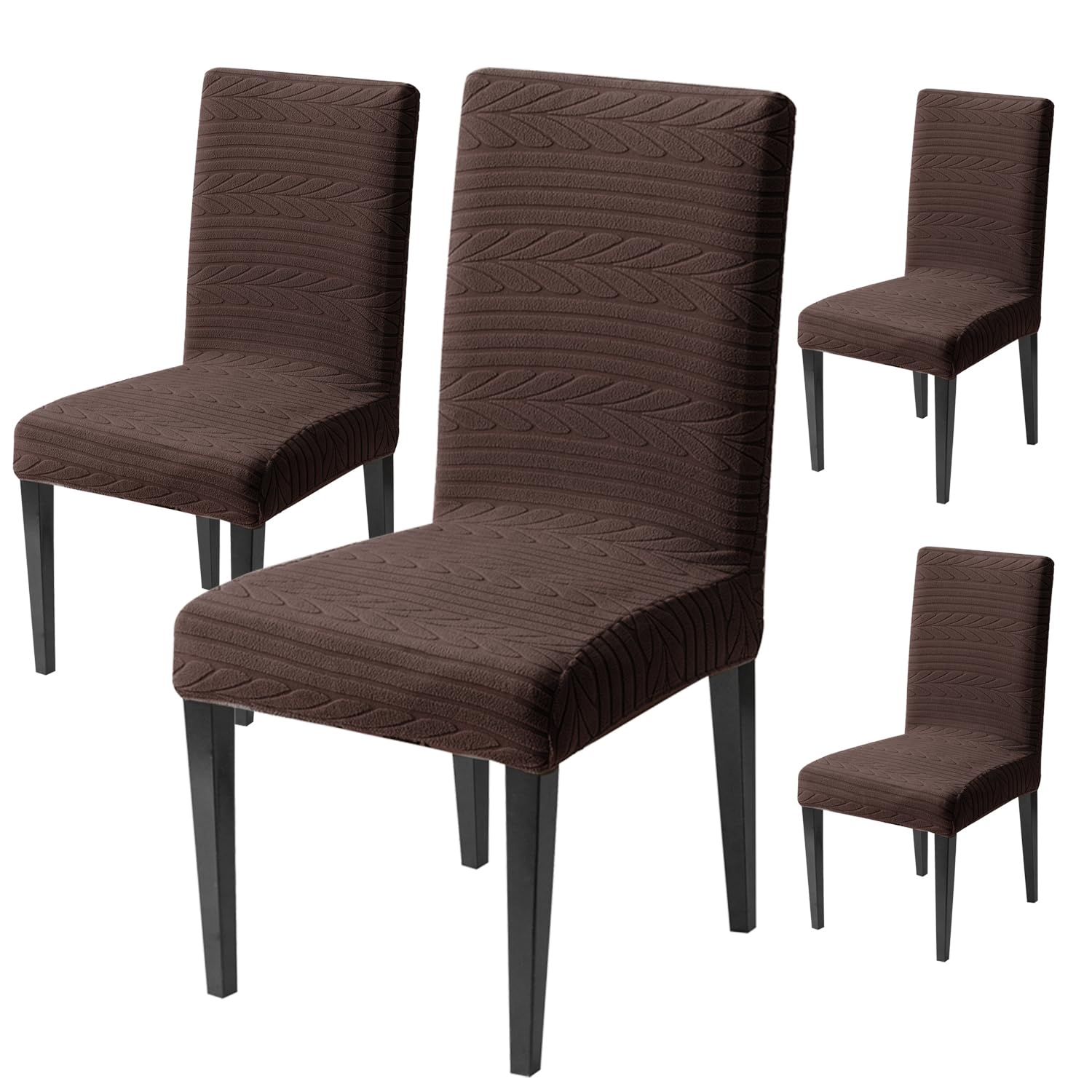 Flexible Stretch Dining Chair Cover 220 GSM Jacquard Fabric Universal Fit (Brown)