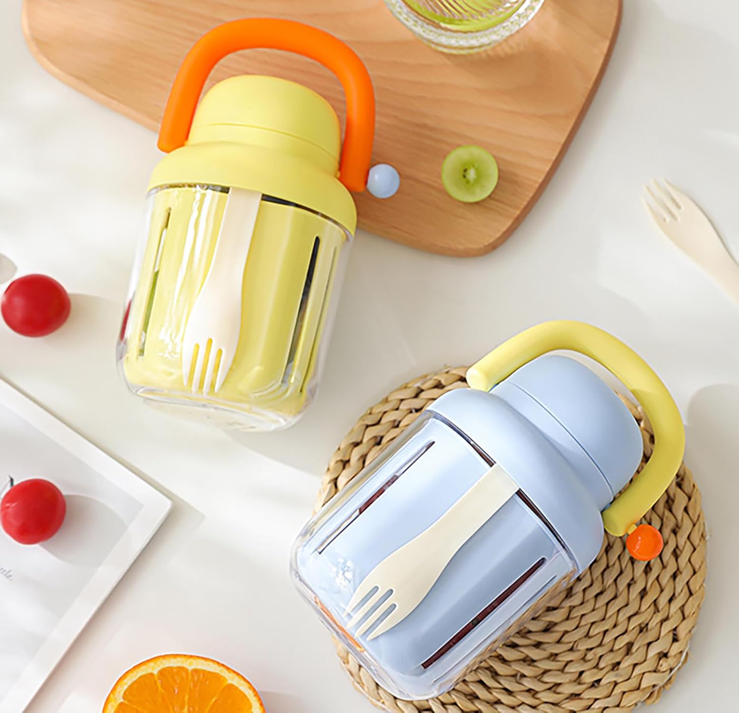 Portable Picnic Party Salad Storage Cups with Lids & Forks – 550ml