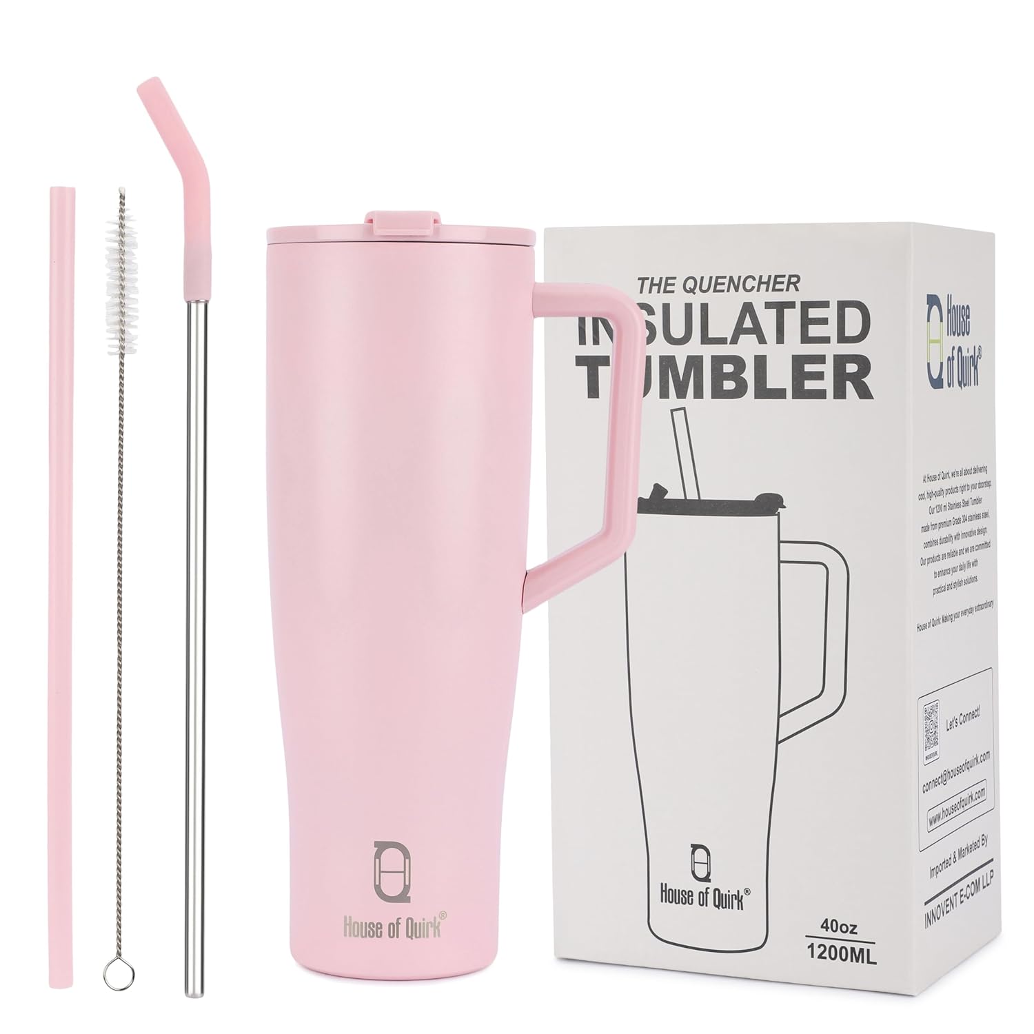 1200ML Stainless Steel Tumbler with Handle and 2 Straw Flip Lid Hot & Cold Bottle