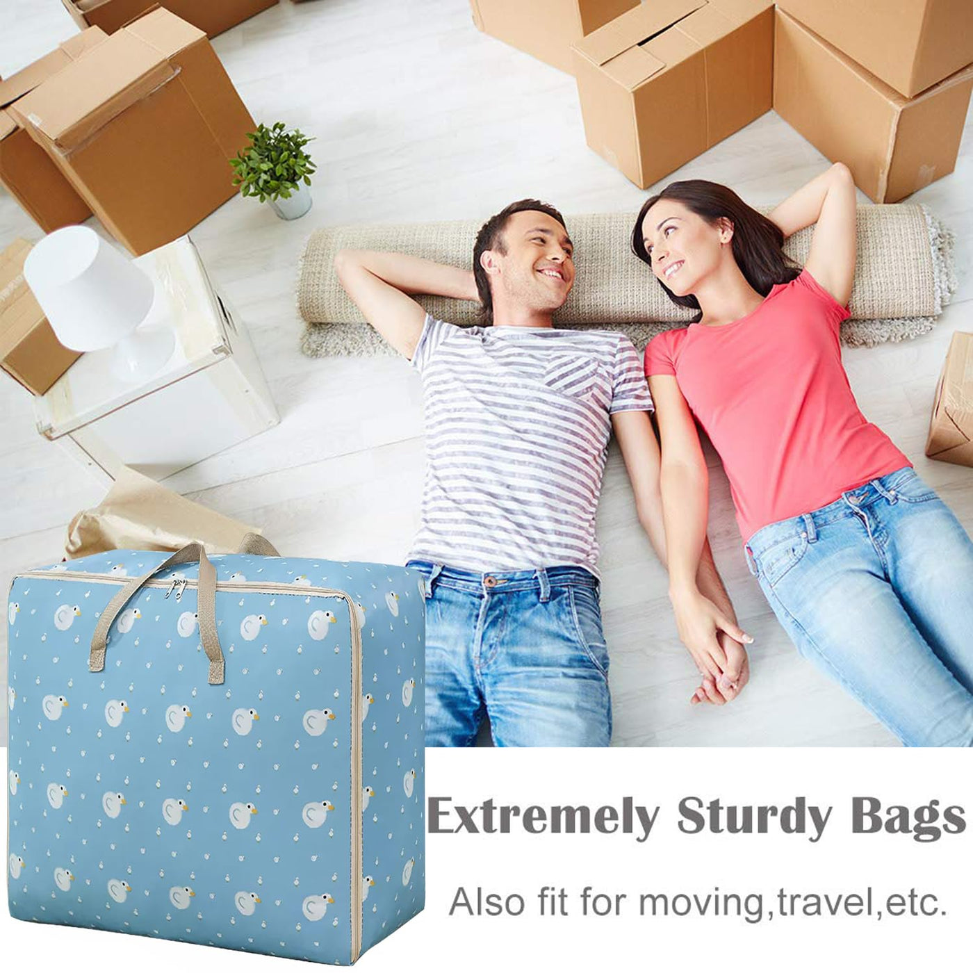 Large Oversized Handy Storage Bag Laundry Bags 105 Litre - Light Blue Duck