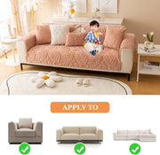 Sofa Cover Mat Leaf Coral Fleece Chenille Fabric Seater Sofa (Peach)