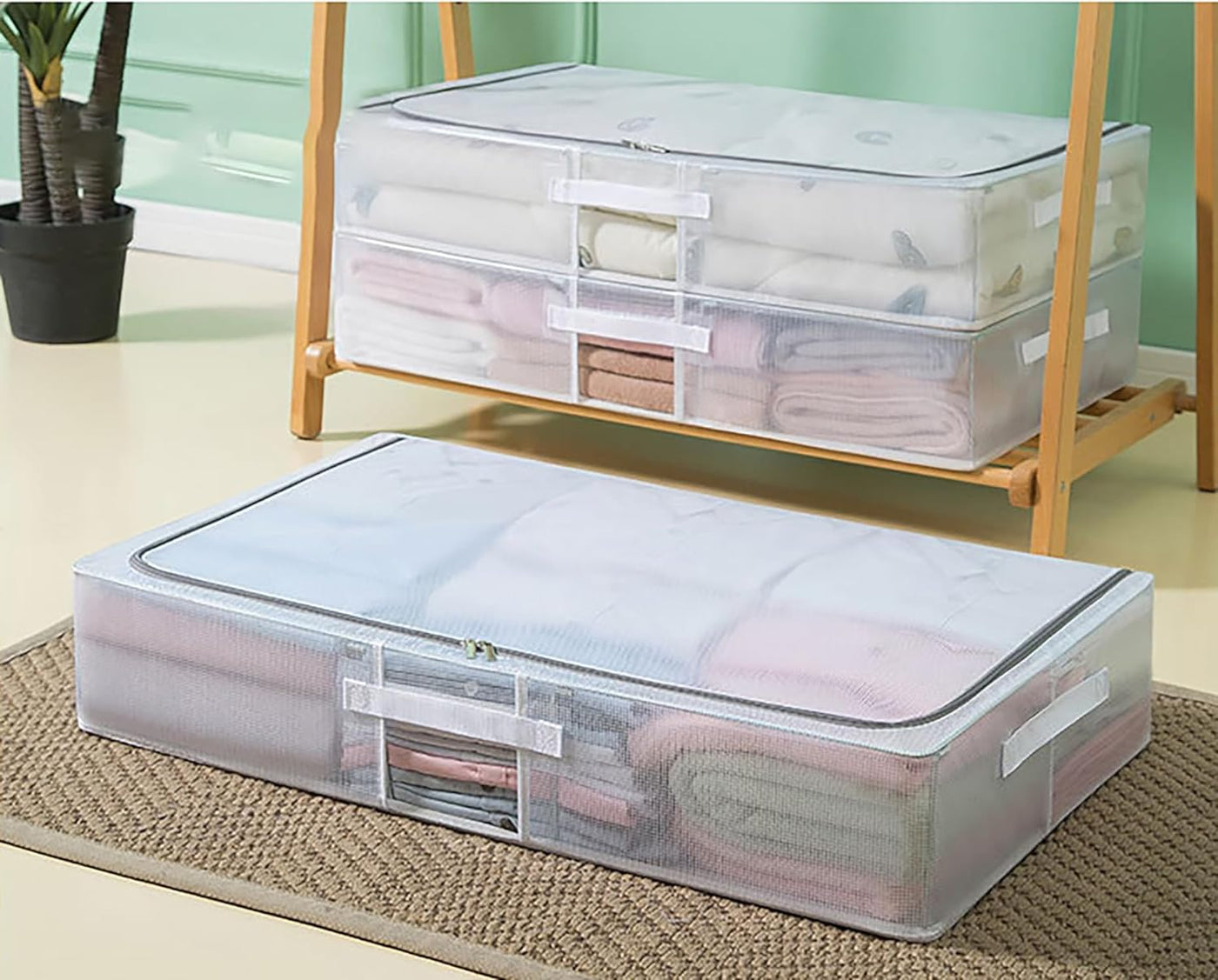 Transparent Under-bed Clothes Storage Bag Organizer with Folding - (56 Litre)
