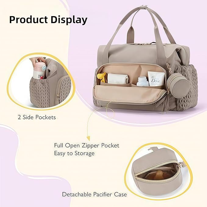 Large Capacity Diaper Bag Tote Handbag with Pacifier Case – Stylish Travel Nappy Bag for Mom & Dad