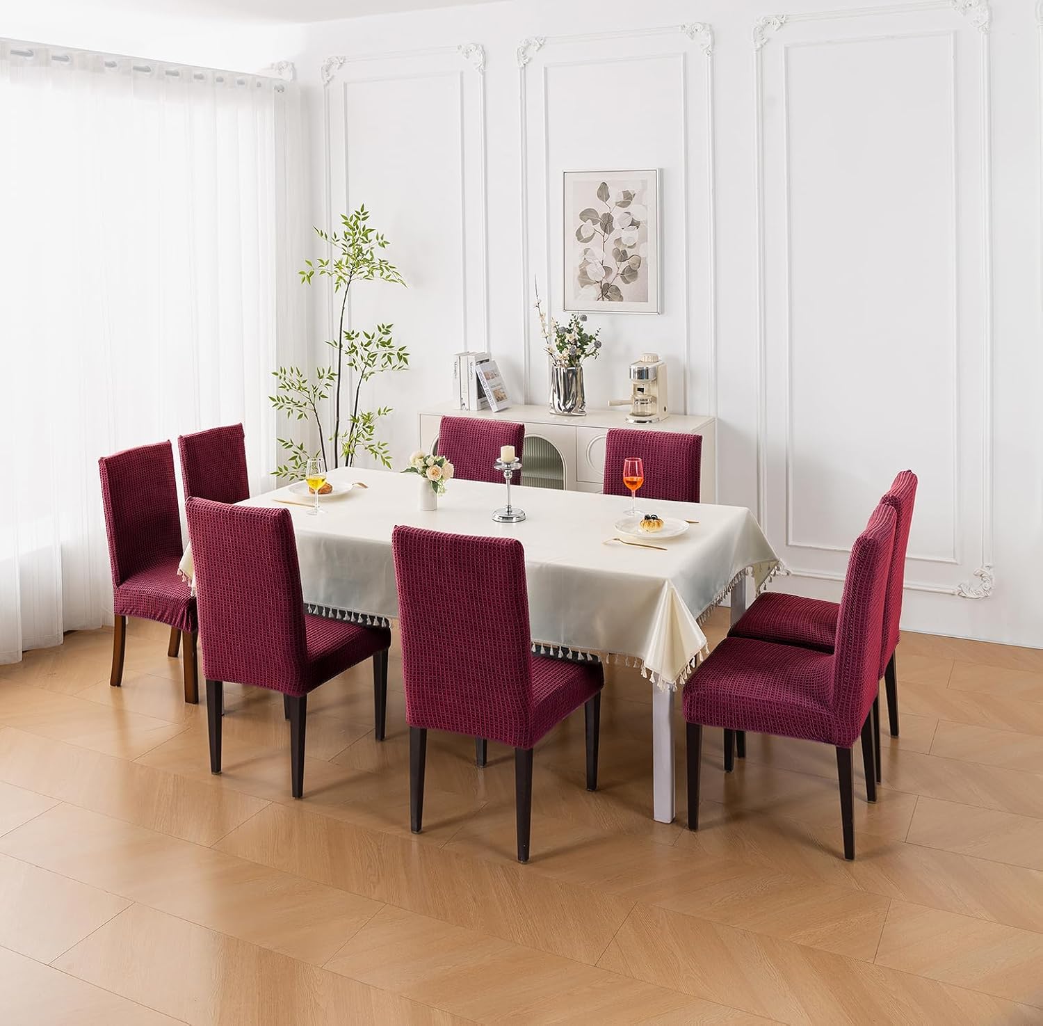 Decorative Dining Chair Cover – 220 GSM Stretch Jacquard Fabric (Maroon)