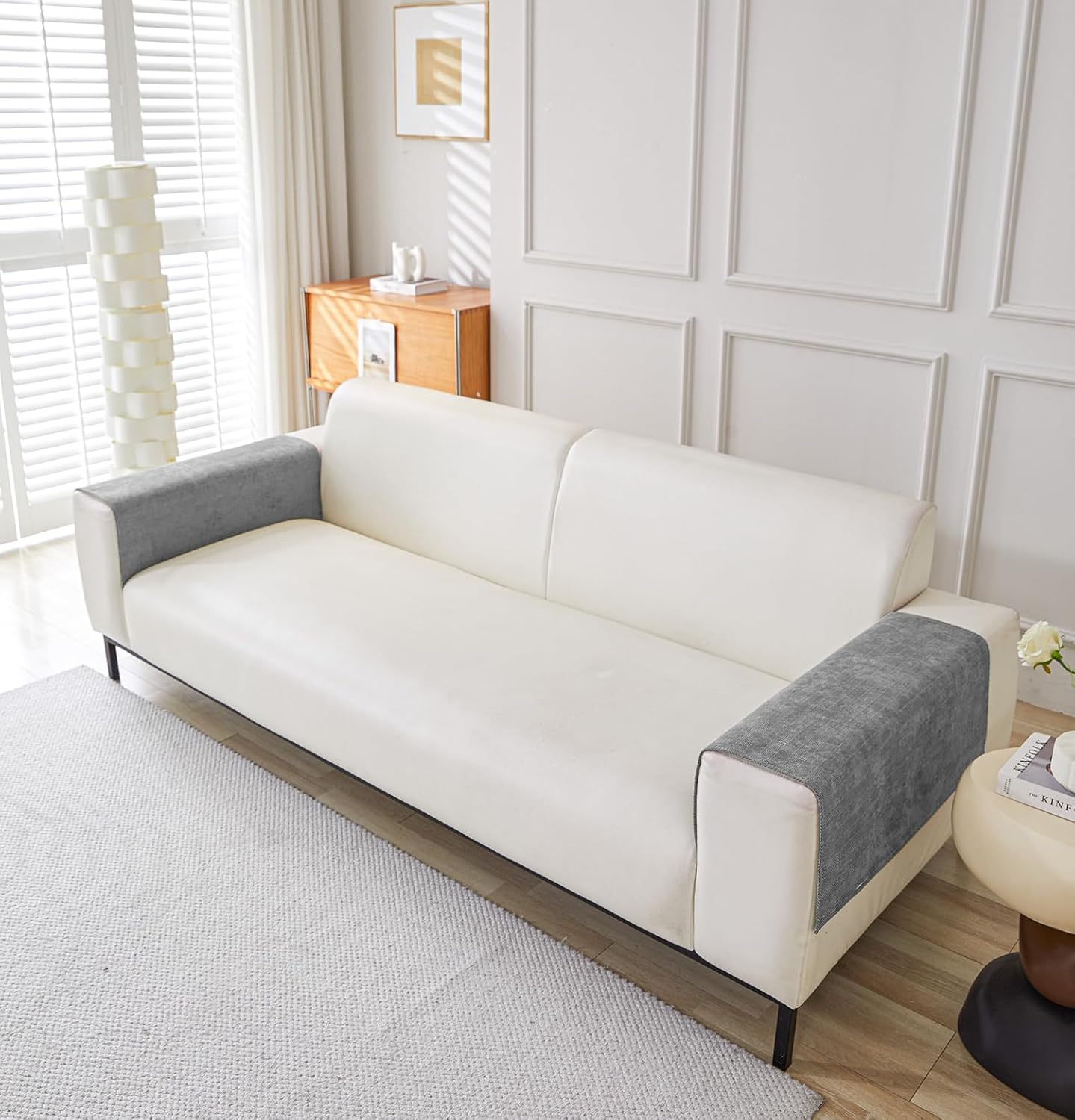 Herringbone Chenille Sofa Cover Set – 3 Pcs (2pc Armrest Covers 50x70cm + 1pc Seat Cover) Grey