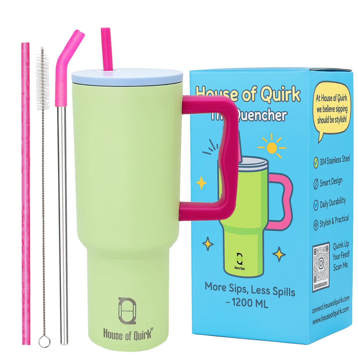 Stainless Steel Vacuum Insulated Tumbler with Straw and Lid & Handle - (1200 ML)