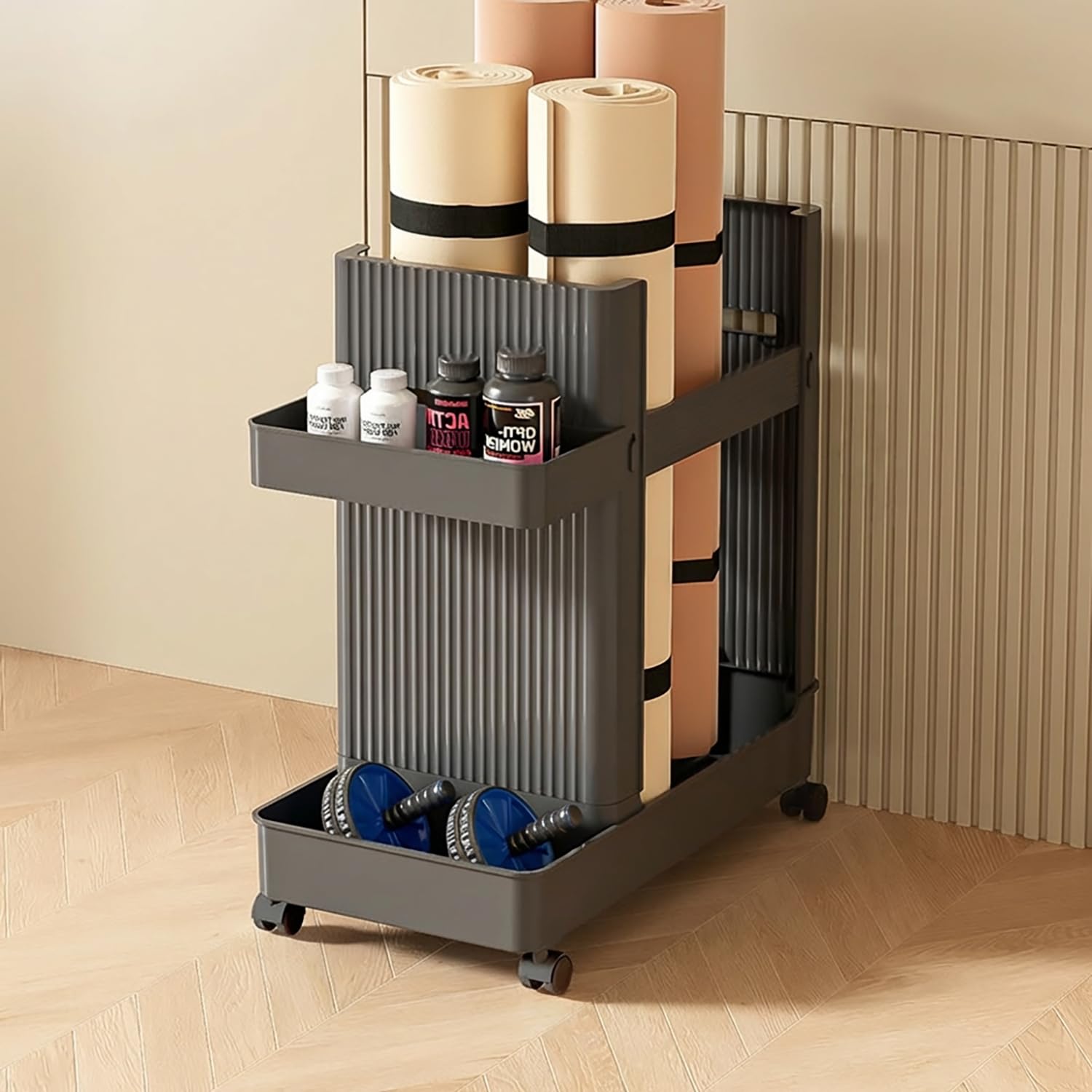 Yoga Mat & Gym Equipment Storage Rack with Wheels