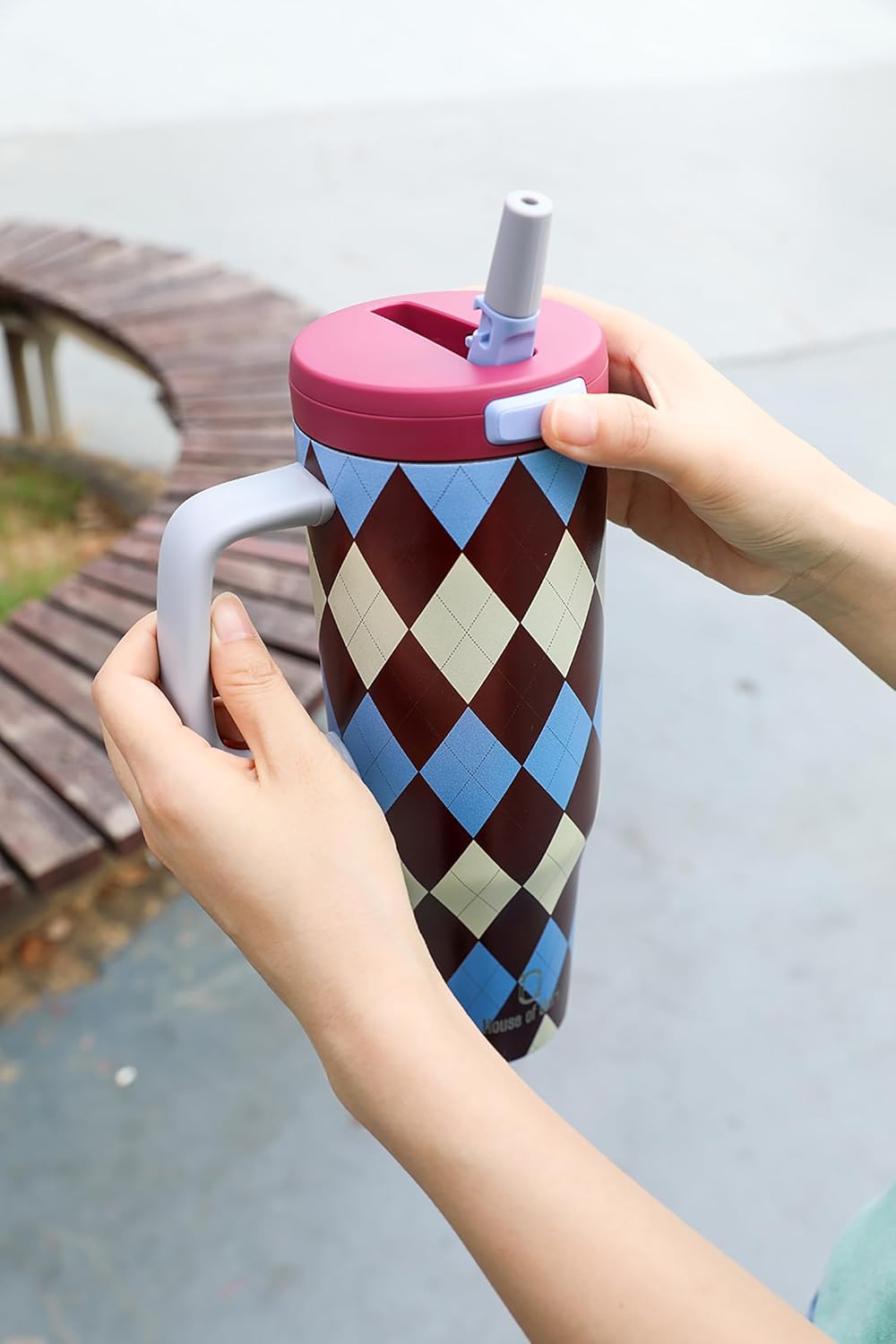 1200ML Stainless Steel Tumbler with Handle & Pop-Up Lid (Printed)