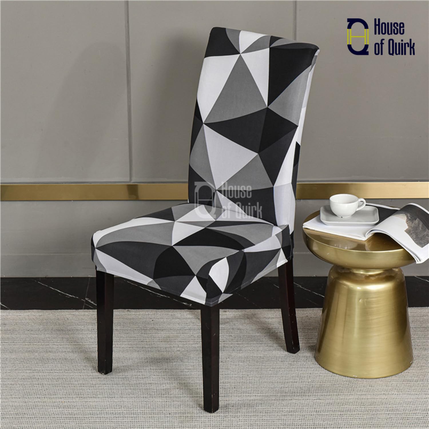 Dining Chair Cover With Table Covers (Black Triangle, 1 Table Cover + 6 Chair Cover)