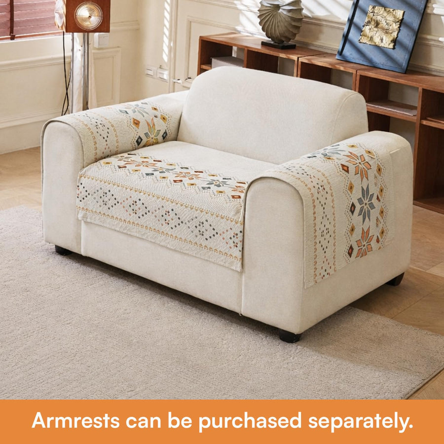 Rangoli Series Chenille Bohemia Couch Cover Quilted Non-Slip Washable Sofa Slipcover, Soft Furniture Protector (Cream)