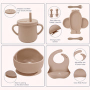 9 Pcs Silicone Feeding Set for Babies | Airplane Divided Plate & Bowl, Spoons, Forks & Bib