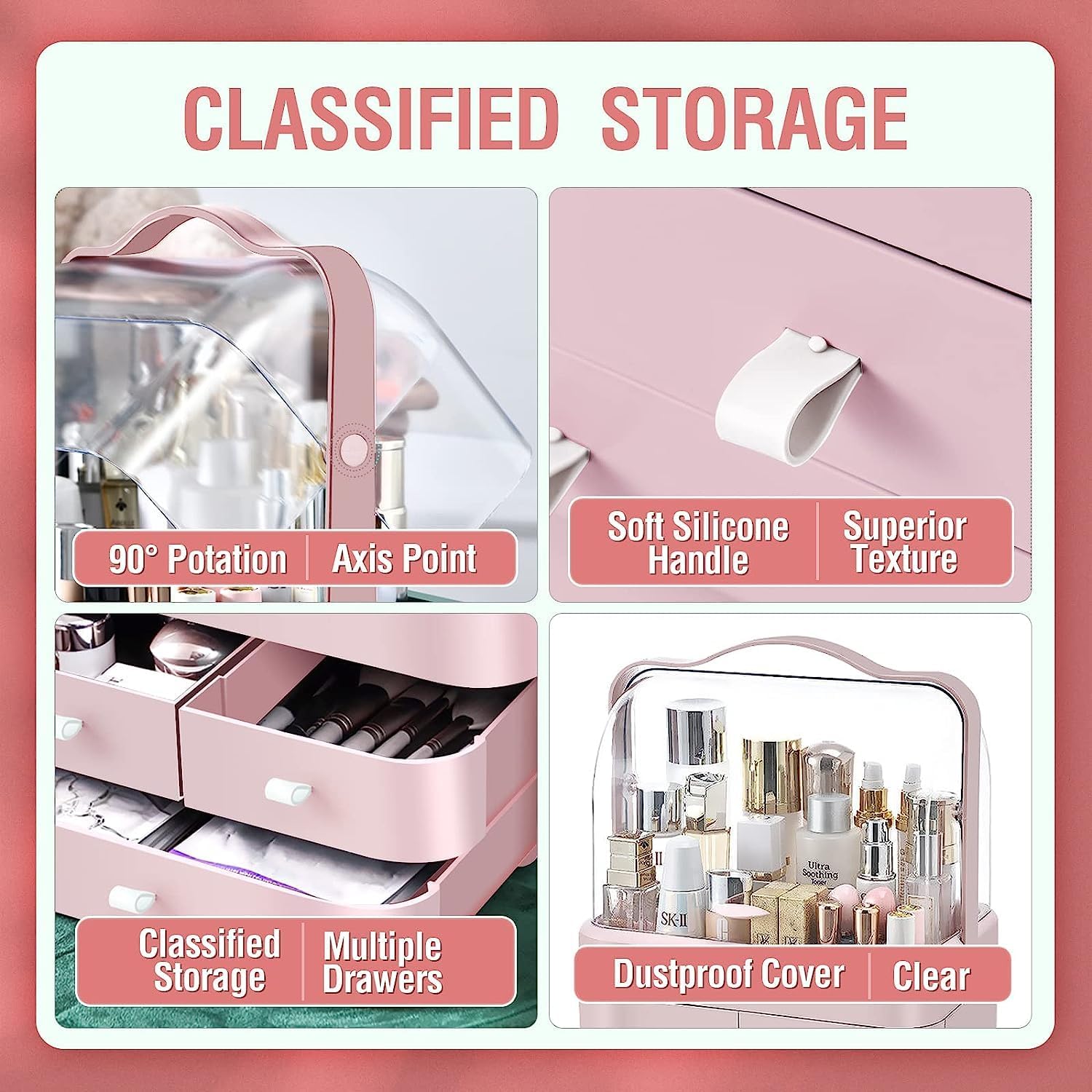 Luxury Cosmetic Storage Box & 620ML Stainless Steel Insulated Travel Mug Set