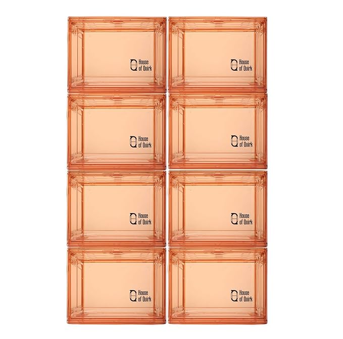 Shoe Organizer Large Shoe Boxes with Magnetic Door, Clear Stackable Plastic (Beige)