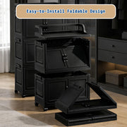 Foldable Storage Box Cart with Handle & Wheels (Black)