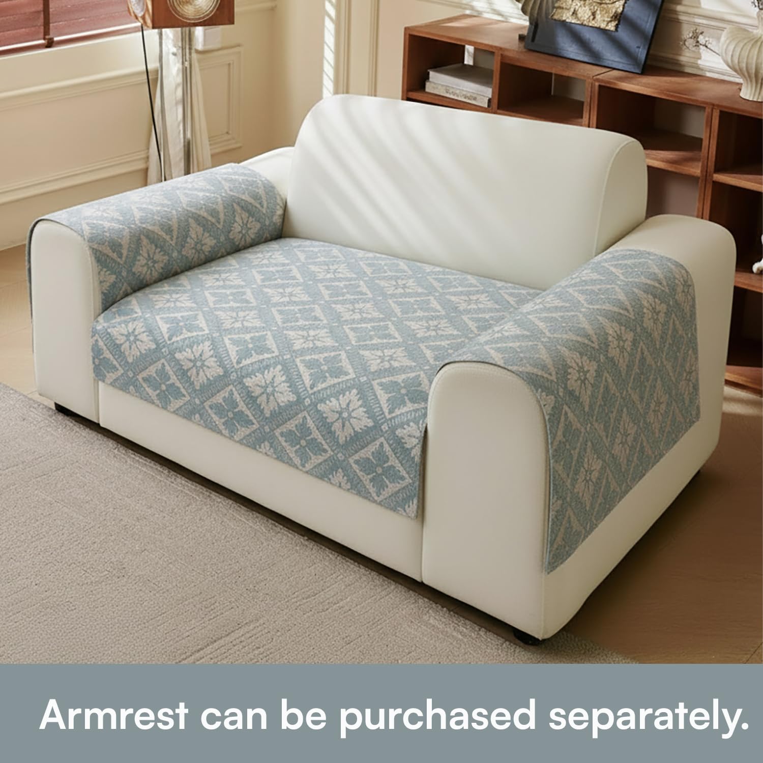 Lumen Series Chenille Jacquard Couch Cover – Quilted Non-Slip Washable Sofa (Blue)