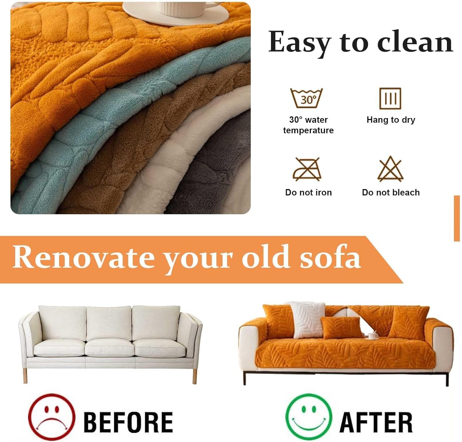 Sofa Cover Mat Leaf Coral Fleece Chenille Fabric Seater Sofa (Peach)