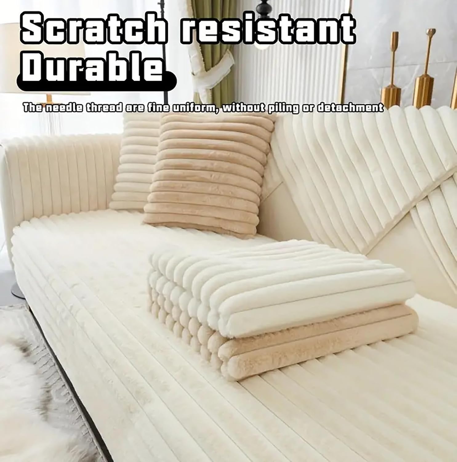 3D Striped Rabbit Plush Soft Sofa Mat Anti-Slip Fuzzy Plush- Pink