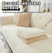3D Striped Rabbit Plush Soft Sofa Mat Anti-Slip Fuzzy Plush- Cream