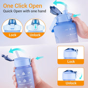 Set of 3 Water Bottle with Straw 2 Litre+900ml+280ml (Blue/Orange)