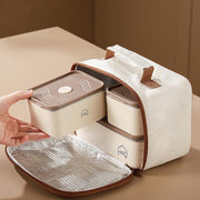 304 Stainless Steel Bento Box – 3 Leakproof Containers with Insulated Carry Case (Beige)
