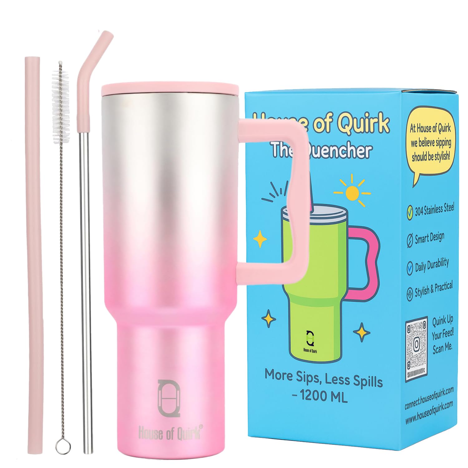 Stainless Steel Vacuum Insulated Tumbler with Straw and Lid & Handle - (1200 ML)