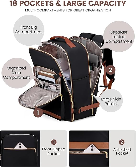 40L Travel Backpack Airline Cabin Carry-On Weekender with 3 Packing Cubes