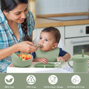 9 Pcs Silicone Baby Feeding Set | Car Divided Plate & Bowl, Spoons, Forks & Bib