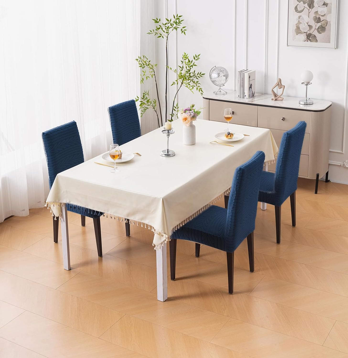 Flexible Stretch Dining Chair Cover 220 GSM Jacquard Fabric, Universal Fit (Navy)