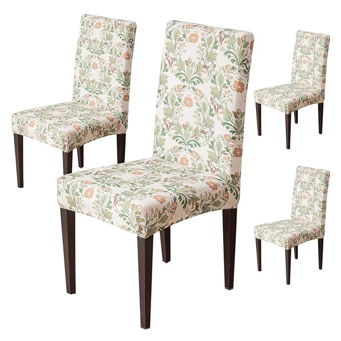 Elastic Chair Cover Stretch Removable Washable (Beige Coriander Flower)