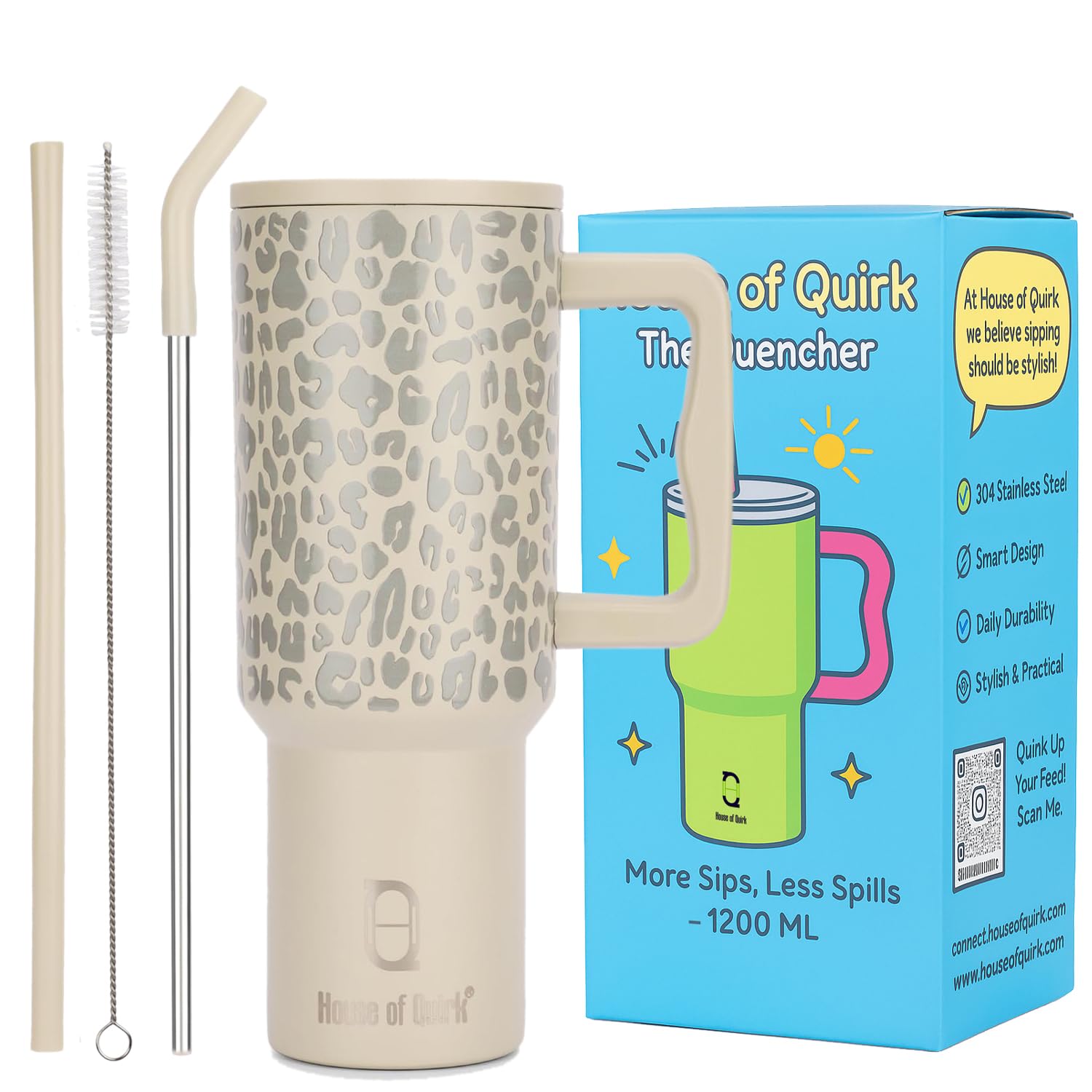 Stainless Steel Vacuum Insulated Tumbler with Straw and Lid & Handle - (1200 ML)