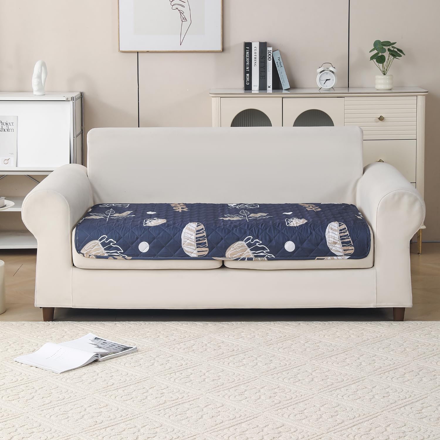 'Aura Petal Series' Quilted Sofa Mat Printed – Anti Slip (Paisley Charcoal)