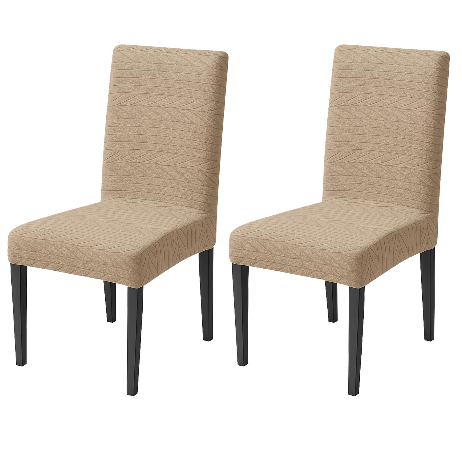 Flexible Stretch Dining Chair Cover 220 GSM Jacquard Fabric, Universal Fit (Khaki)