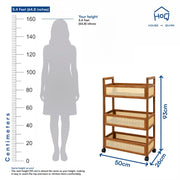3-Tier Movable Storage Trolley with Wheels - Brown