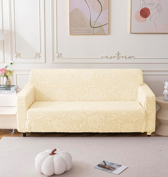 Universal Jacquard Waterproof Camellia Fabric Sofa Cover (Beige)