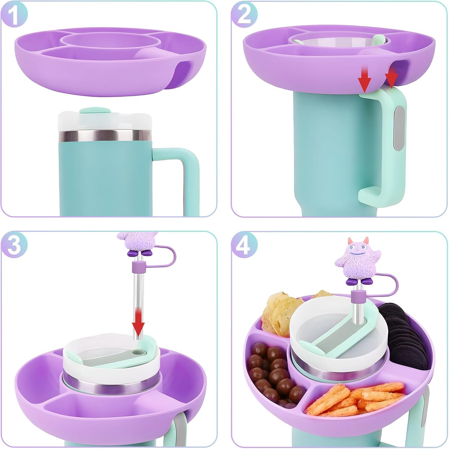 5Pcs Plastic Snack Bowl & Silicone Cup Boot Set for 40oz Tumbler with Handle( Tumbler Not Inclued)