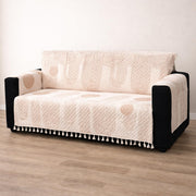 IKATRA Series Quilted Printed Sofa Cover for Indian Sofa Set with Side Pocket (Beige Loom)