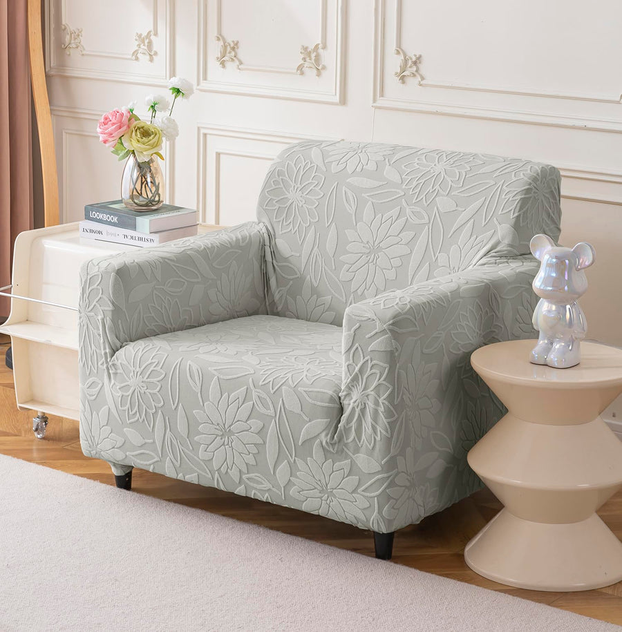 Universal Jacquard Waterproof Camellia Fabric Sofa Cover (Light Grey)