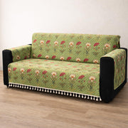 IKATRA Series Quilted Printed Sofa Cover for Indian Sofa Set with Side Pocket (Green Lotus)