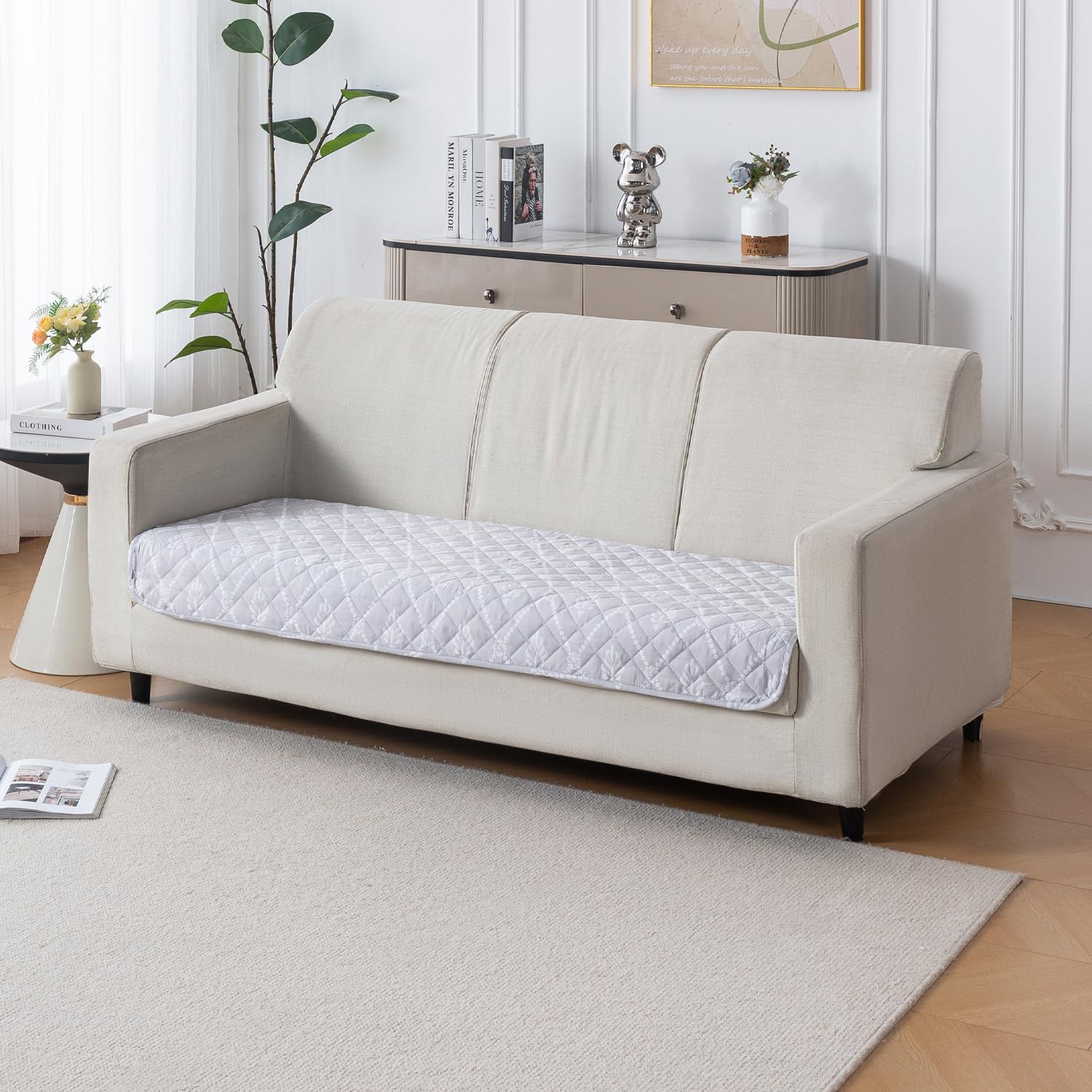 Printed Quilted Sofa Cover for 1/2/3/4 Seater Anti-Slip- Grey Canvas