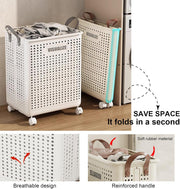 Collapsible Laundry Basket with Wheels and Handle