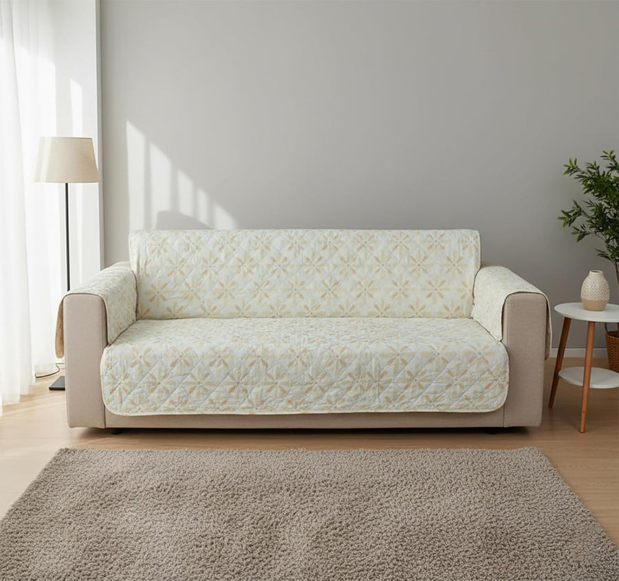 Mughal Series Anti-Slip Sofa Cover Mat with Pocket – Polyester Couch Protector(Sunny Bloom)
