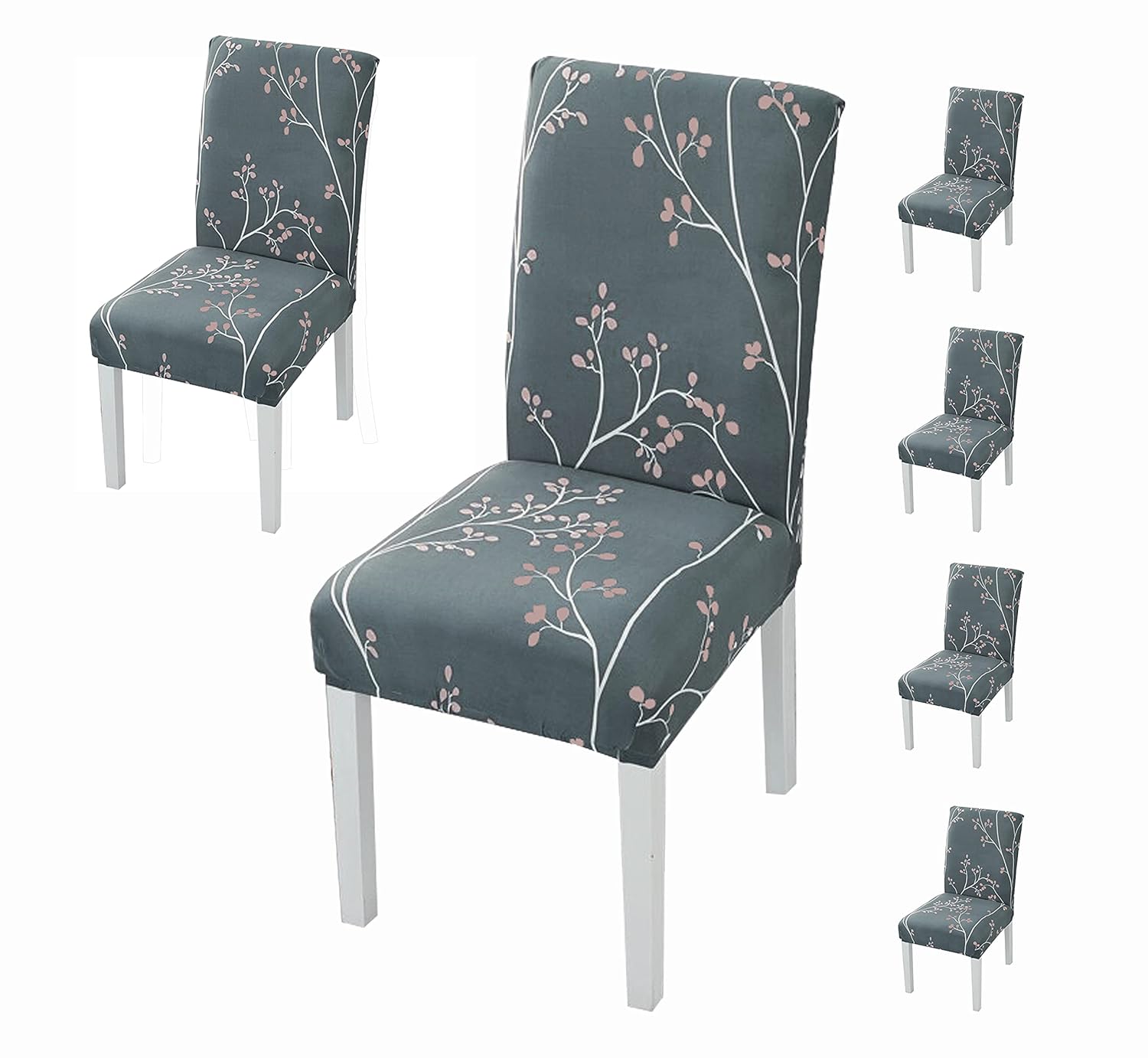 Elastic Chair Cover Stretch Removable Washable (Branch Grey) Polyester