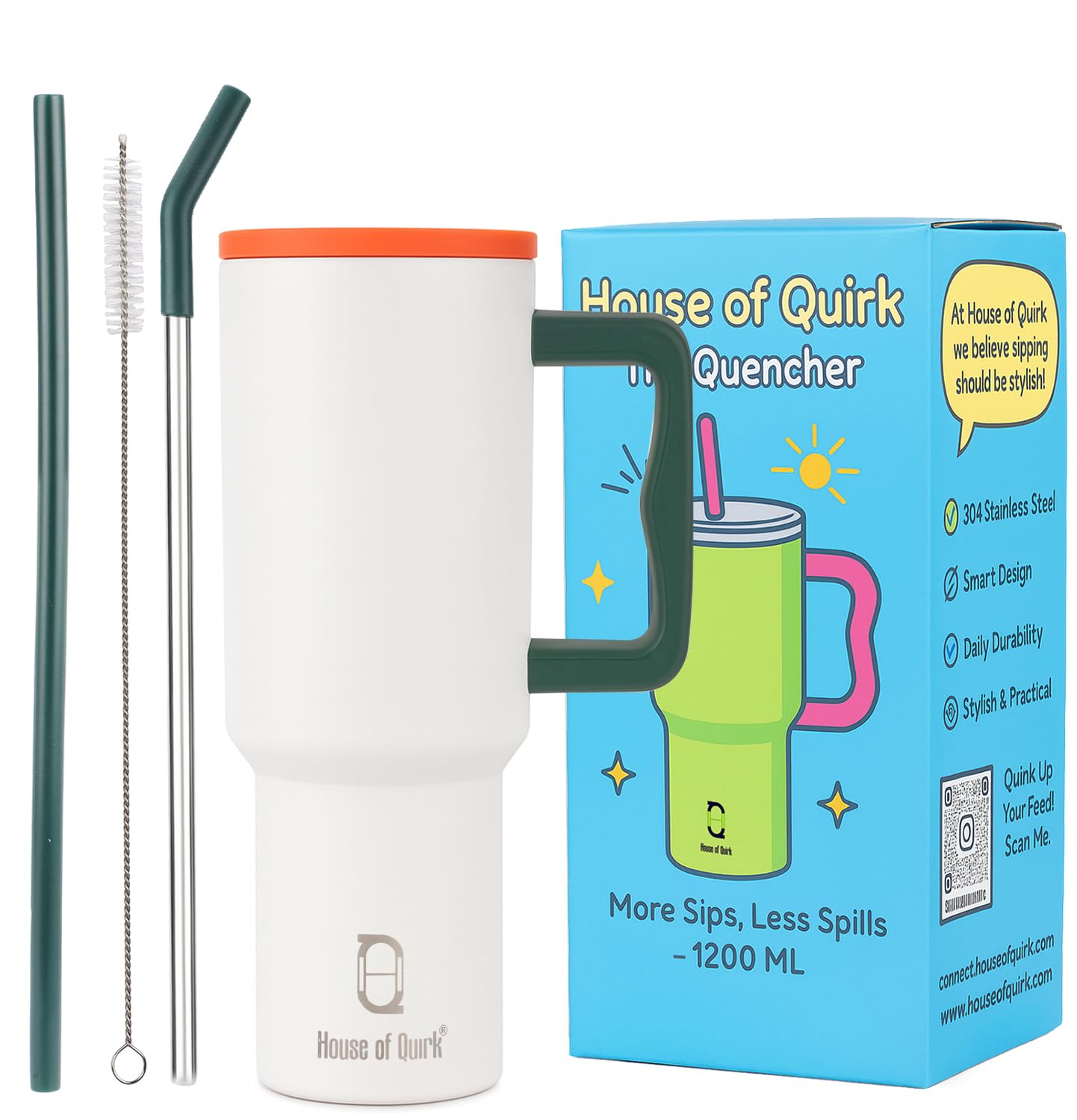 Stainless Steel Vacuum Insulated Tumbler with Straw and Lid & Handle - (1200 ML)