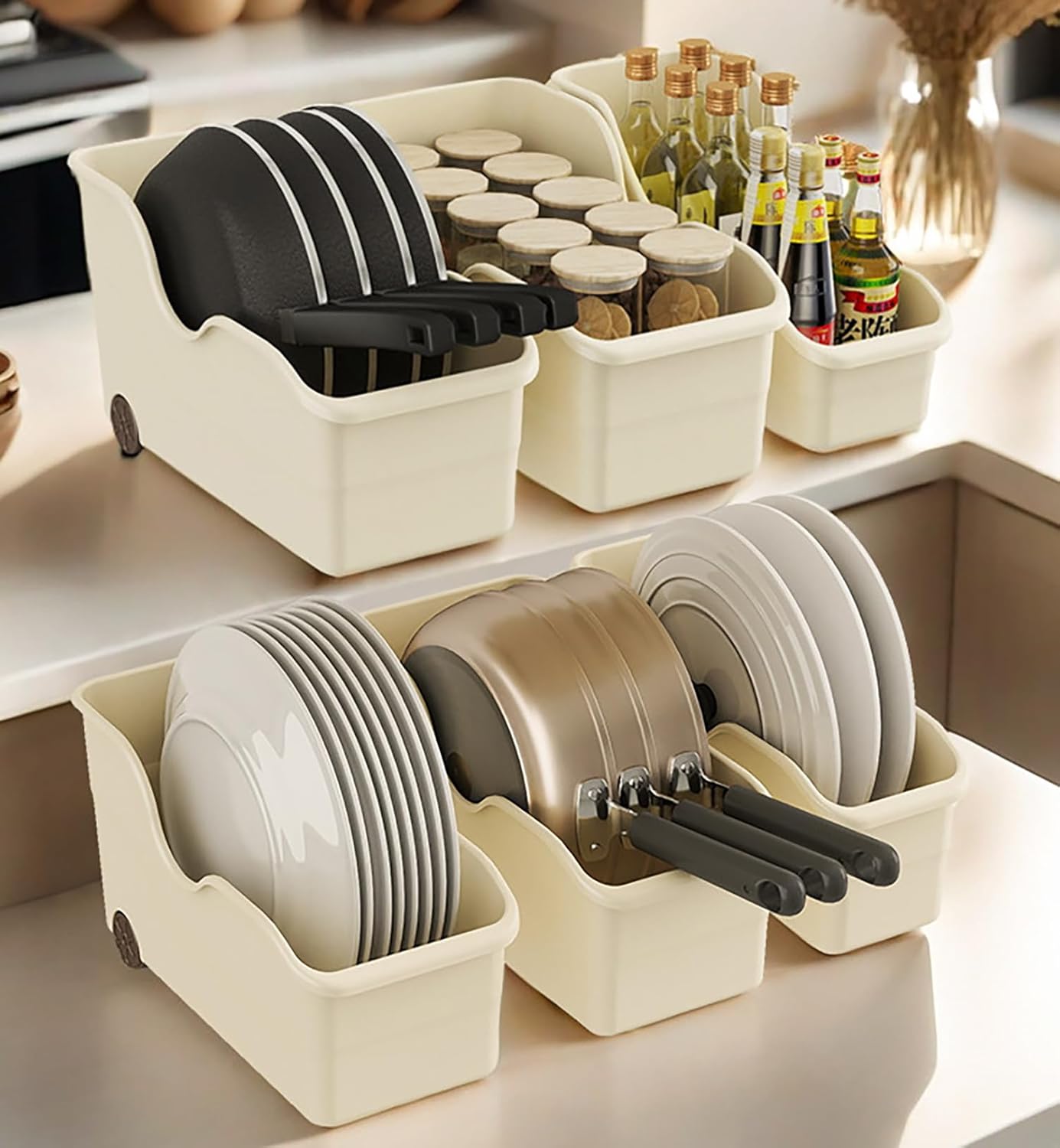 Storage Bins for Pantry and Kitchen Cabinet Organize (Pack of 2)