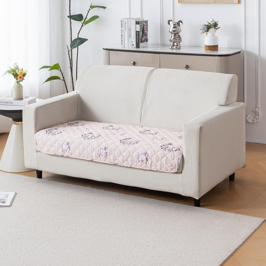 Printed Quilted Sofa Cover for 1/2/3/4 Seater Anti-Slip- Kamdhenu