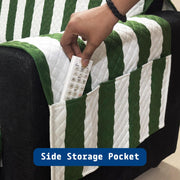 IKATRA Series Quilted Printed Sofa Cover for Indian Sofa Set with Side Pocket (Evergreen Stripe)