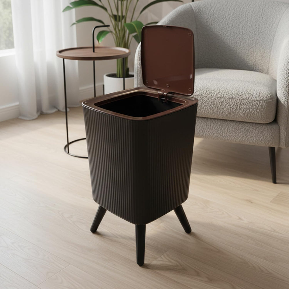 9L Bathroom Trash Can with Lid – Modern Nordic Small Garbage Bin (Black)