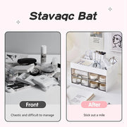 Desk Organiser with Drawer, Multifunctional 4 Plastic Compartments-White