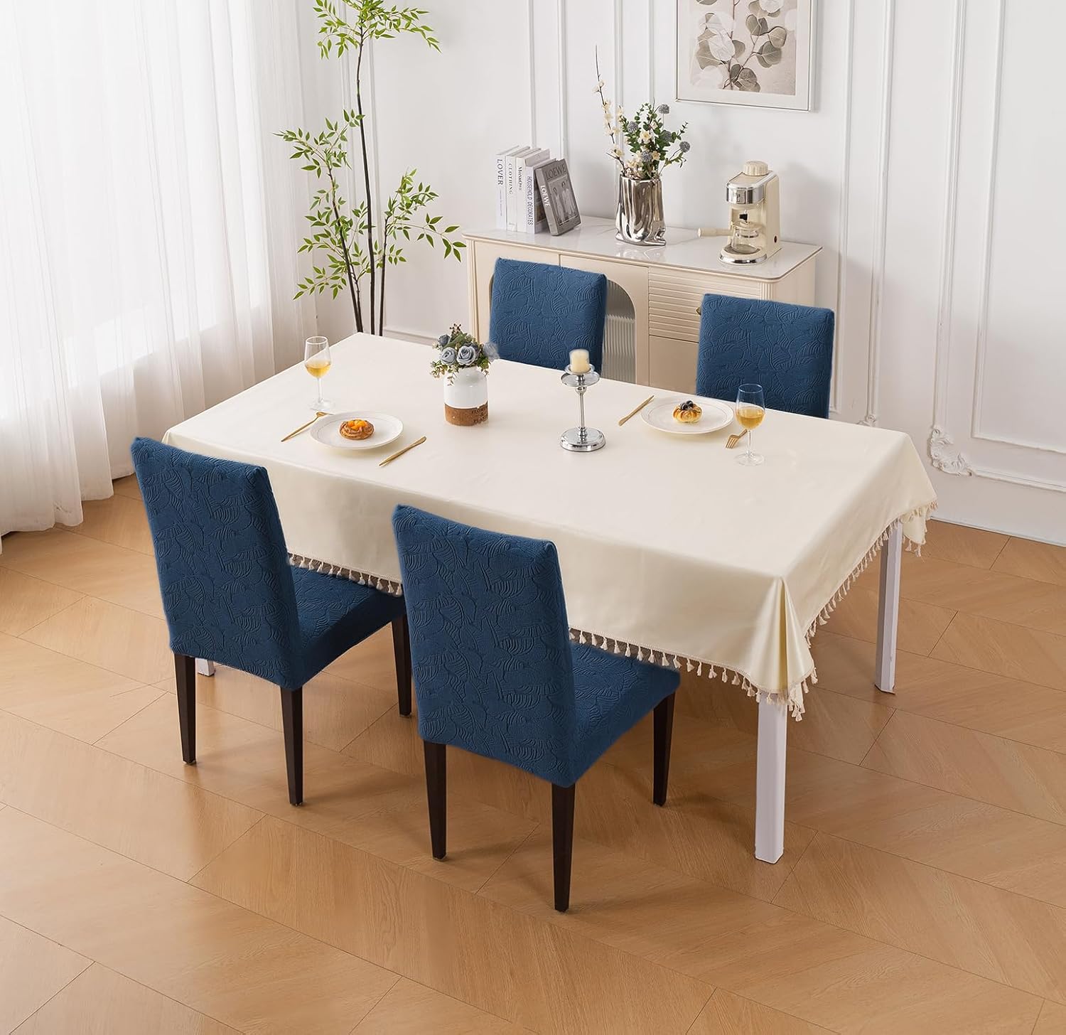 Stretchable Jacquard Dining Chair Cover – Universal Fit, 220 GSM-Navy